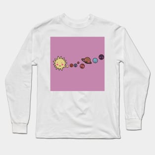 Kawaii planets digital illustration Long Sleeve T-Shirt